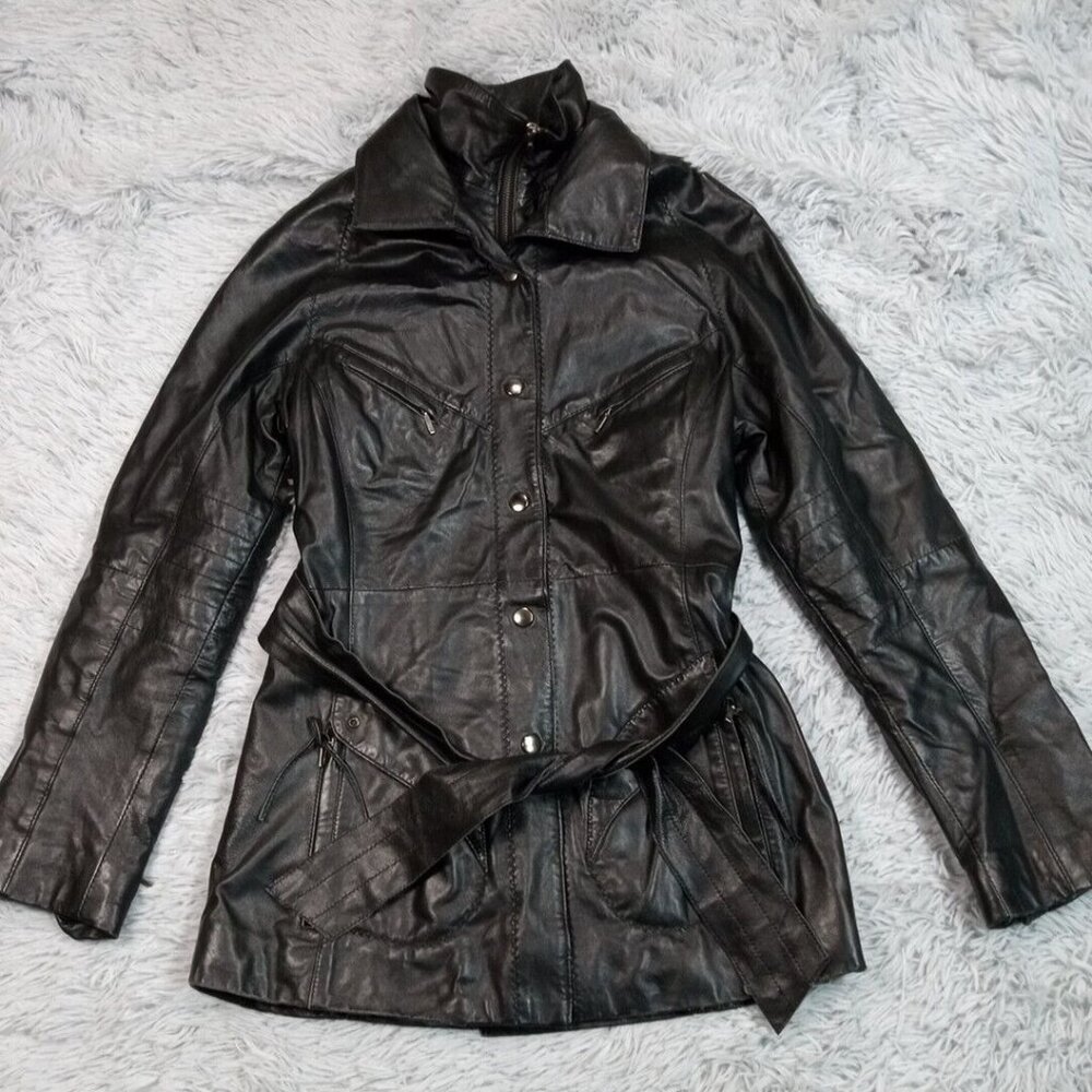 Vintage Leather Renditions By Sandi Womens Jacket‎ Black 6 Pockets Lining Coat